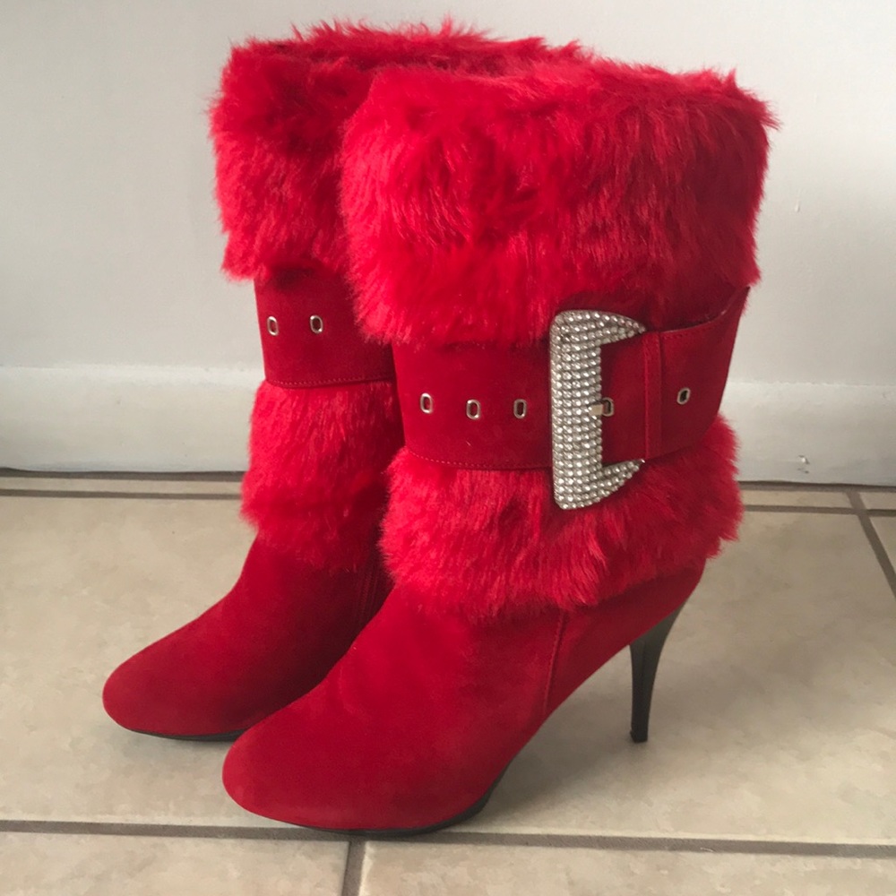Selina Red Faux Fur Boots
